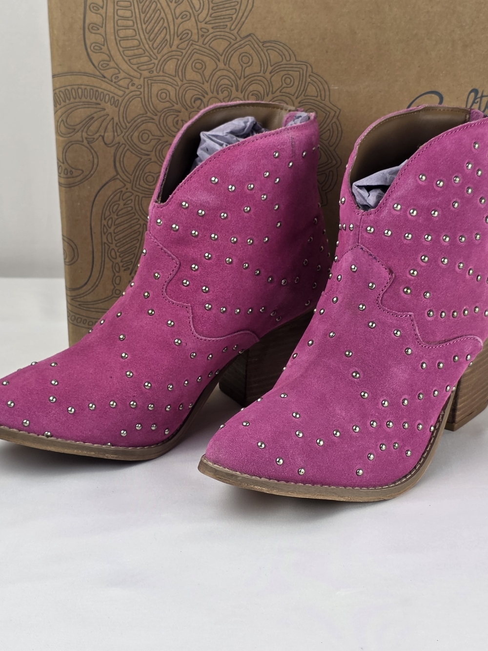 Naughty Monkey Twilight Magenta Studded Western Ankle Booties Size 8.5 NIB